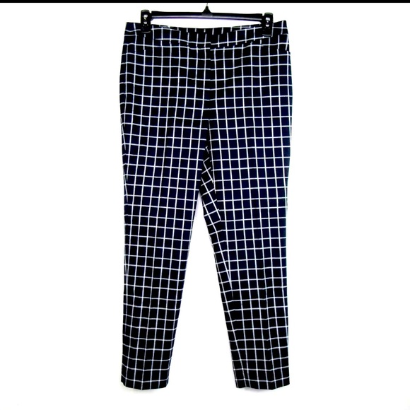Halogen Cropped Navy Blue Plaid Ankle Pants Size 10P - Picture 3 of 5